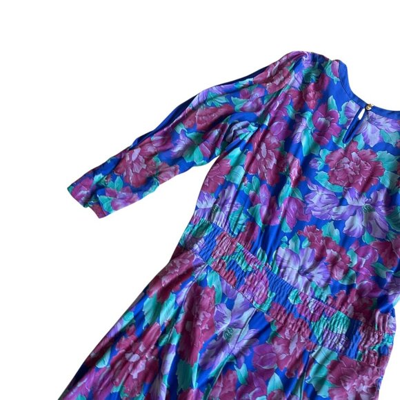 Diane Freis Vintage Floral Dress Beaded Long Sleeve 100% Silk Dancing Size Large - Picture 10 of 12